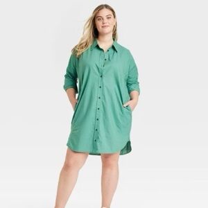 Universal Thread Green Button-Front Shirt Dress
